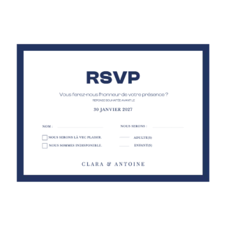 Carte RSVP mariage bleu roi – Collection Inspiration Louis XIV