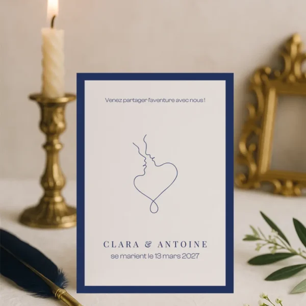Faire-part mariage recto bleu roi – Collection Inspiration Louis XIV