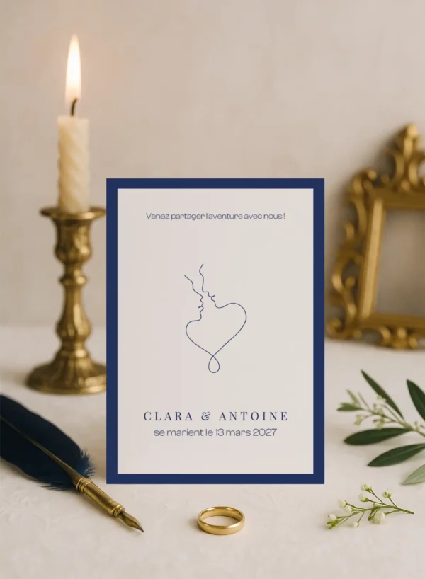 Faire-part mariage recto bleu roi – Collection Inspiration Louis XIV