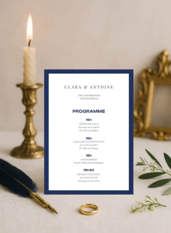 Faire-part mariage verso bleu roi – Collection Inspiration Louis XIV