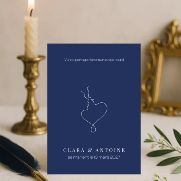 Faire-part mariage recto fond bleu roi – Collection Inspiration Louis XIV