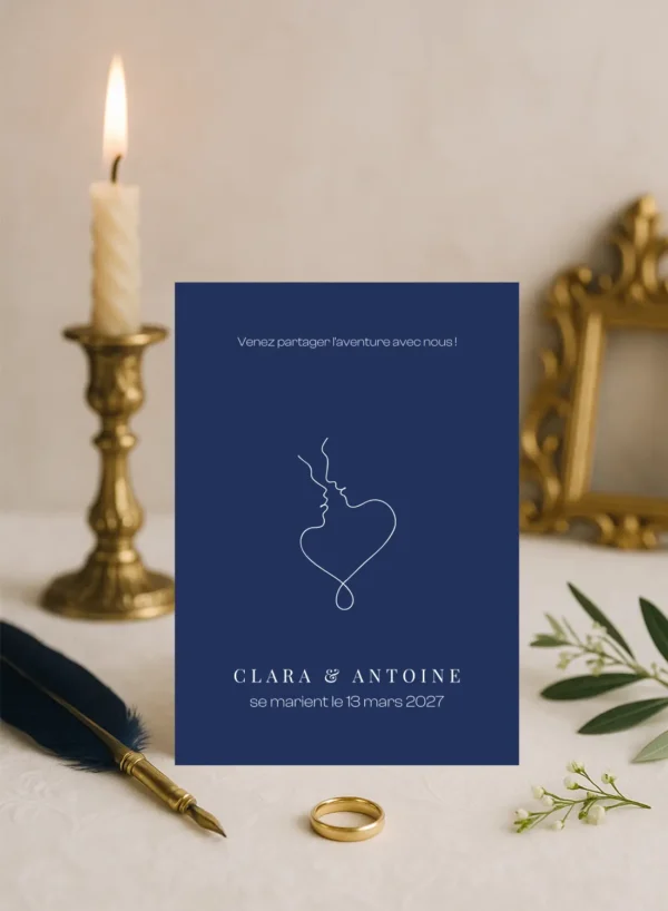 Faire-part mariage recto fond bleu roi – Collection Inspiration Louis XIV