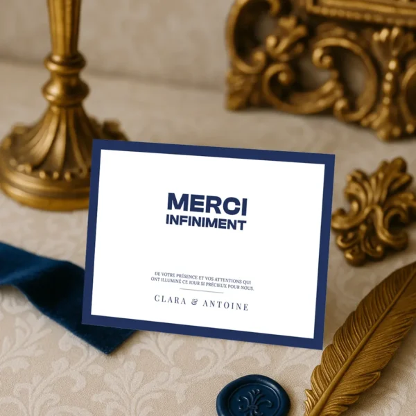 Carte de remerciement mariage bleu roi élégante – Collection Inspiration Louis XIV