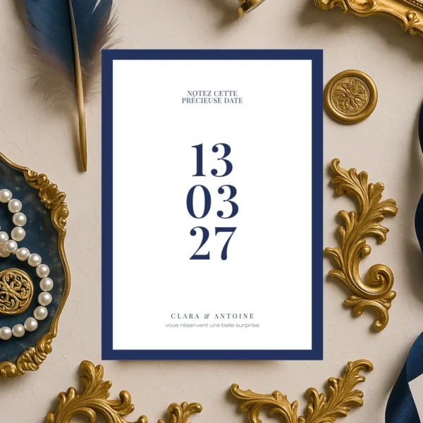 Notez la date mariage bleu roi – Collection Inspiration Louis XIV
