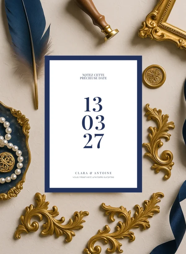 Notez la date mariage bleu roi – Collection Inspiration Louis XIV