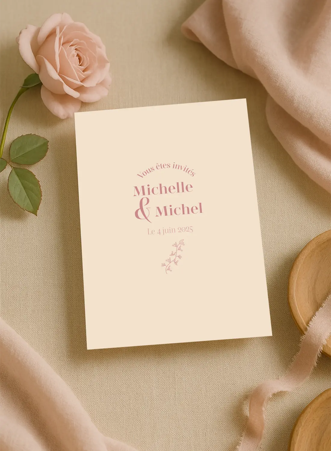 Faire-Part Minimaliste Script - SimpleIvoire & Rose Poudré